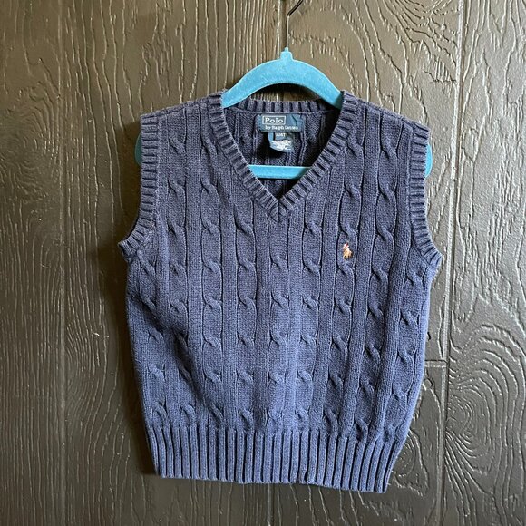 Polo Ralph Lauren Boys Cable-Knit Sweater Vest - Size 4/4T - Navy with Pony Logo - Picture 1 of 4